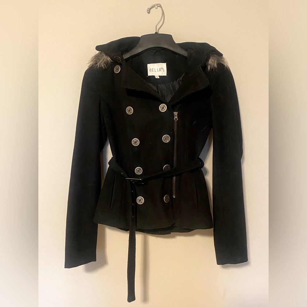 Black double breasted coat with zipper